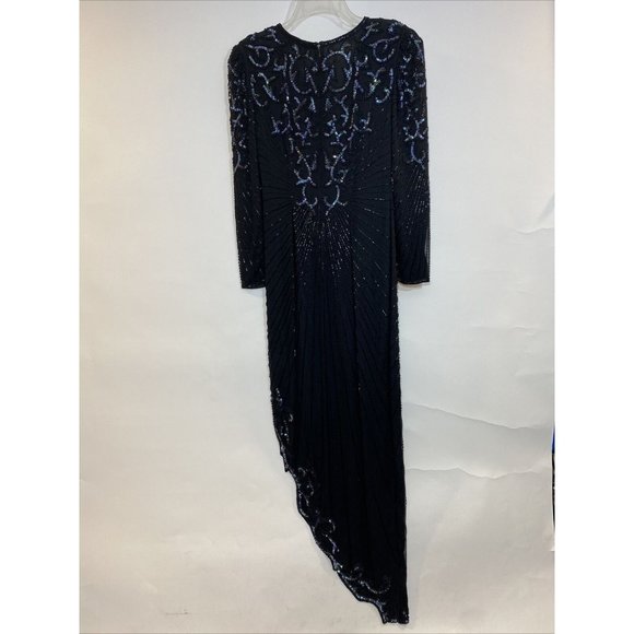 AJ Bari Dress Beaded Elegant Evening Date Wedding Asymmetric Disco Silk - Picture 8 of 11